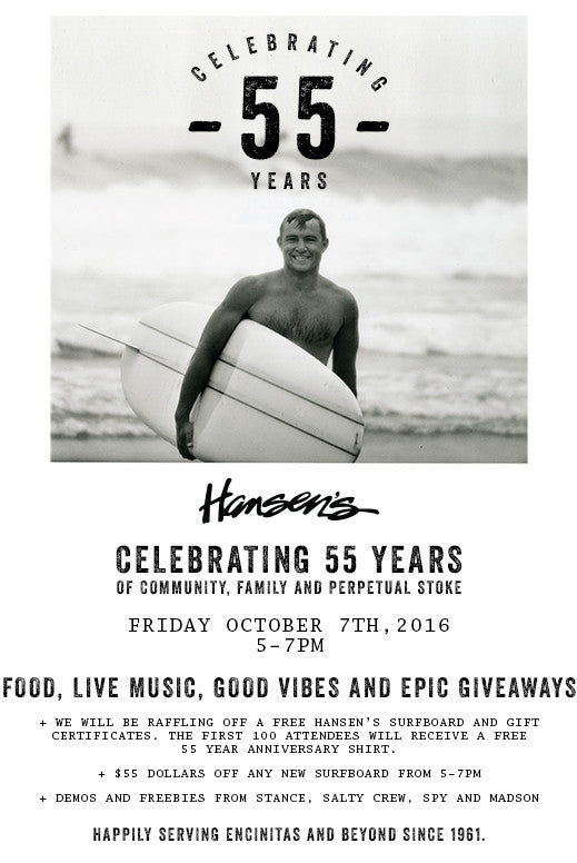 Celebrating 55 Years of Hansen's - Friday, October 7th From 5-7pm
