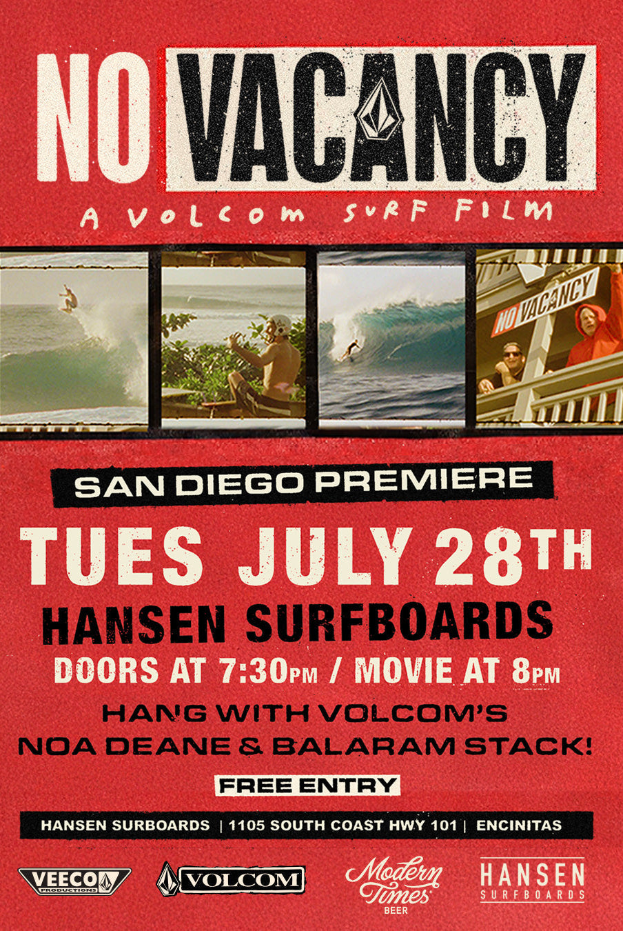 No Vacancy: Surf Film Premiere at Hansen's!