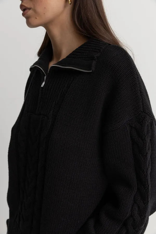 Rhythm Womens Sweater Cabelled Vintage Zip Knit