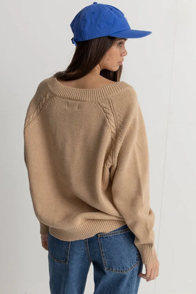 Rhythm Womens Sweater Moonstone Oversized V Neck