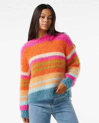 Rip Curl Womens Sweater Hibiscus Heat Chunky Stripe Knit