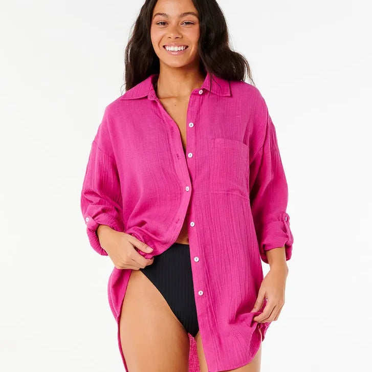 Rip Curl Womens Shirt Premium Linen Long Sleeve Button Through