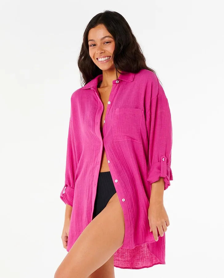 Rip Curl Womens Shirt Premium Linen Long Sleeve Button Through