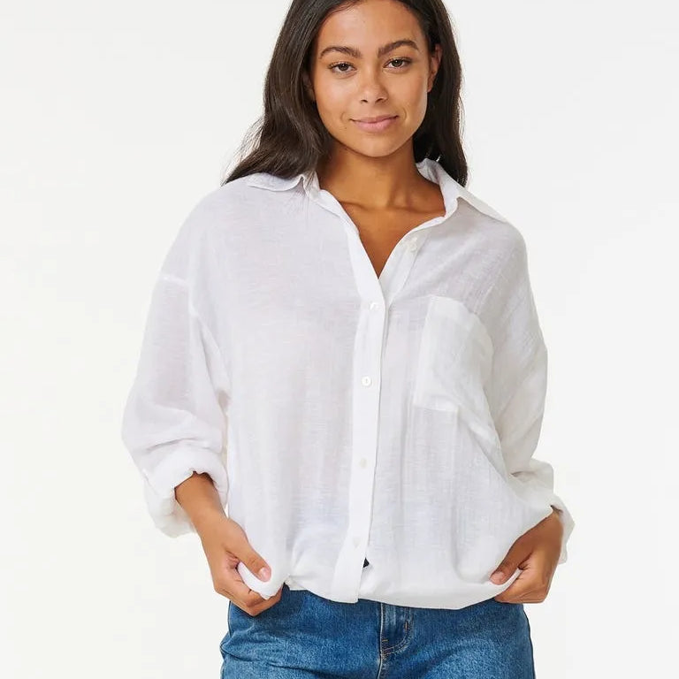 Rip Curl Womens Shirt Premium Linen Long Sleeve Button Through