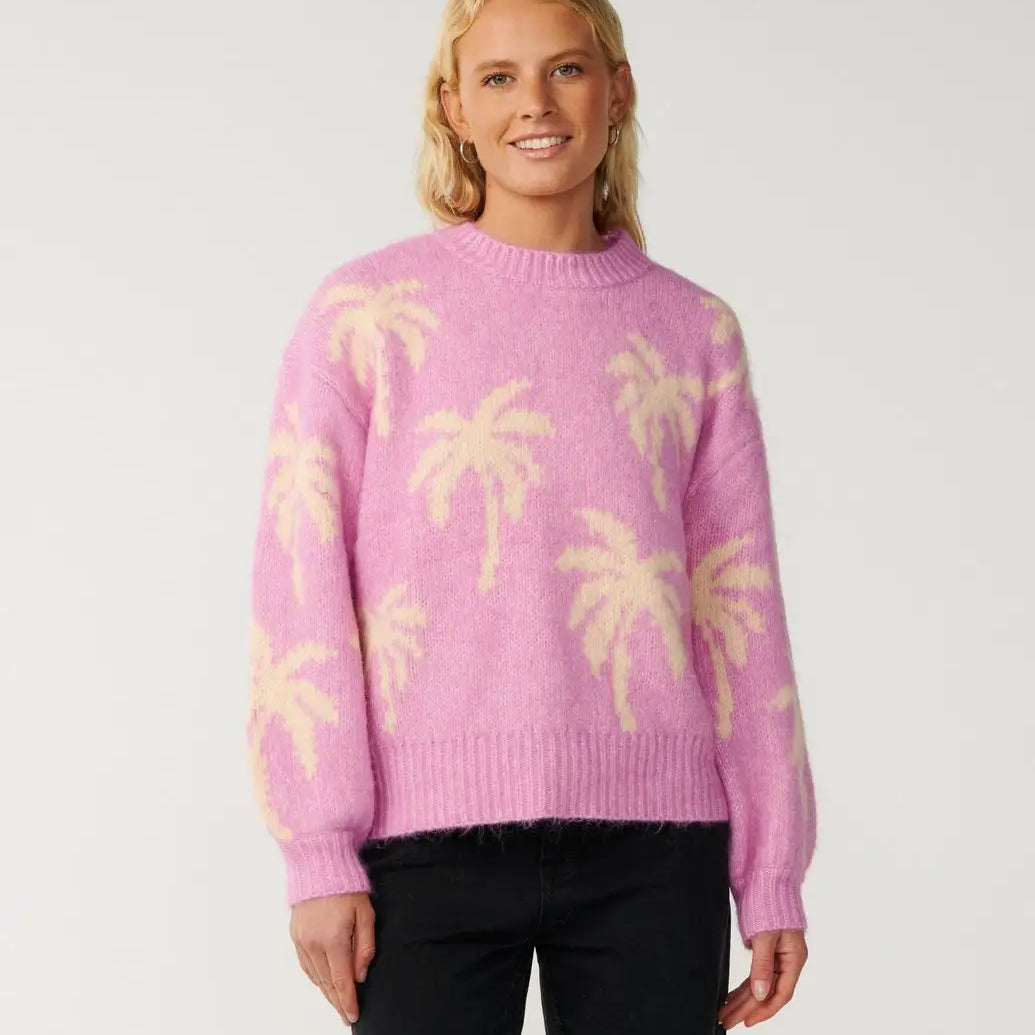 Rip Curl Womens Sweater Retro Swell Palm Jacquard Crew