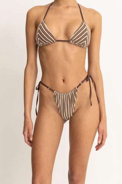 Rhythm Womens Bikini Bottoms Terry Sands Stripe Gathered Tie Side Itsy
