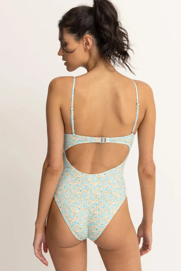 Rhythm Womens Swimsuit Sunburst Floral Tie Front One Piece