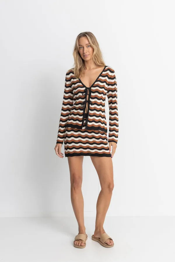 Rhythm Womens Shirt Venice Knit Long Sleeve Tie Front Top