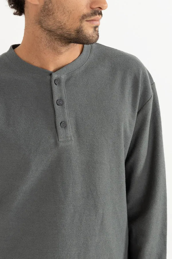 Rhythm Mens Shirt Vintage Terry Long Sleeve Henley
