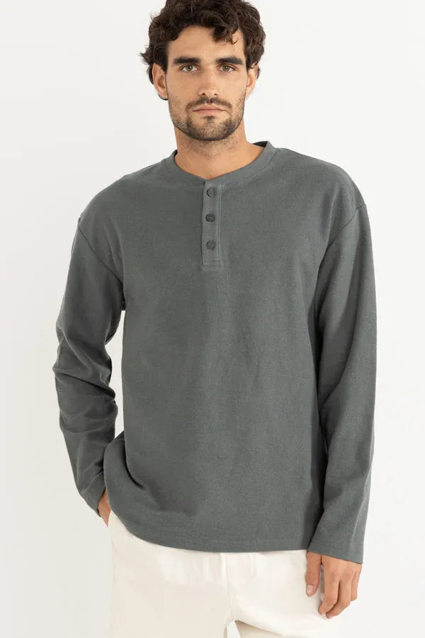 Rhythm Mens Shirt Vintage Terry Long Sleeve Henley