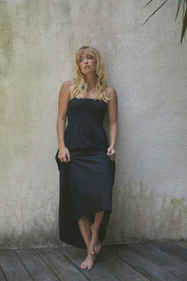 Rhythm Womens Dress Classic Shirred Midi