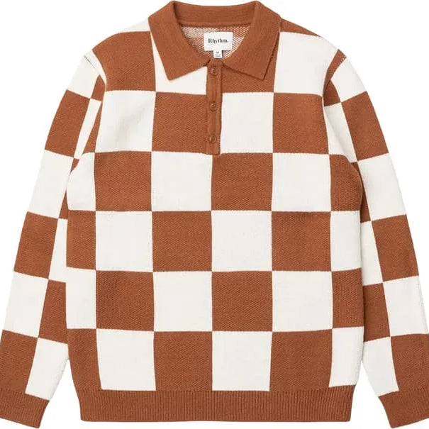 Rhythm Mens Shirt Rhumba Check Knit Long Sleeve Polo