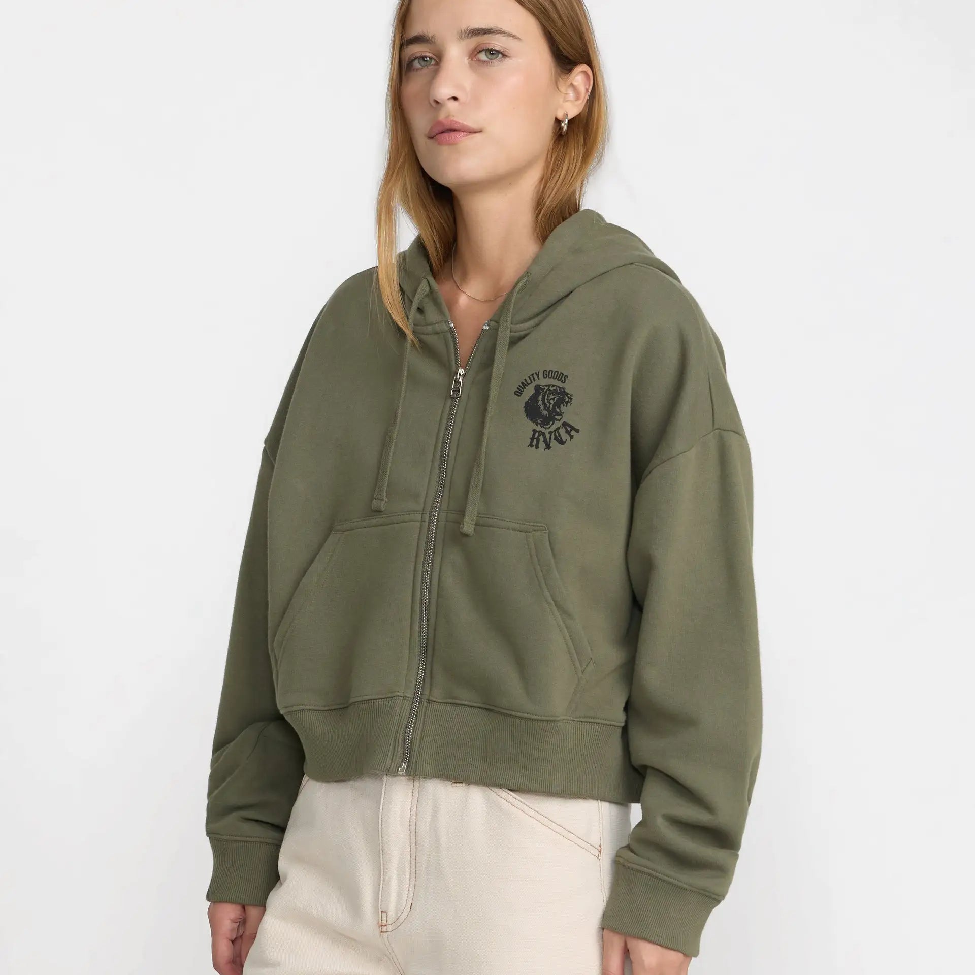 RVCA Womens Sweatshirt Big Cat Crop Zip Hoodie