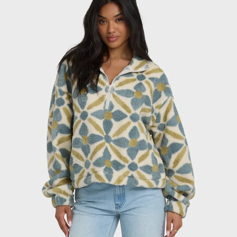 Billabong Womens Jacket All The Time Sherpa Half Zip Sweatshirt