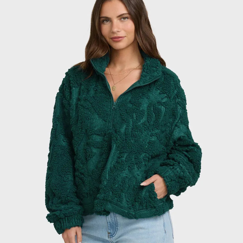 Billabong Womens Jacket All The Time Sherpa Half Zip Sweatshirt