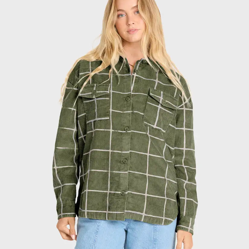 Billabong Womens Jacket Fadeaway Long Sleeve Corduroy Shacket