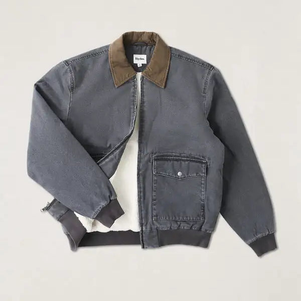 Rhythm Mens Jacket Washed Canvas Bomber