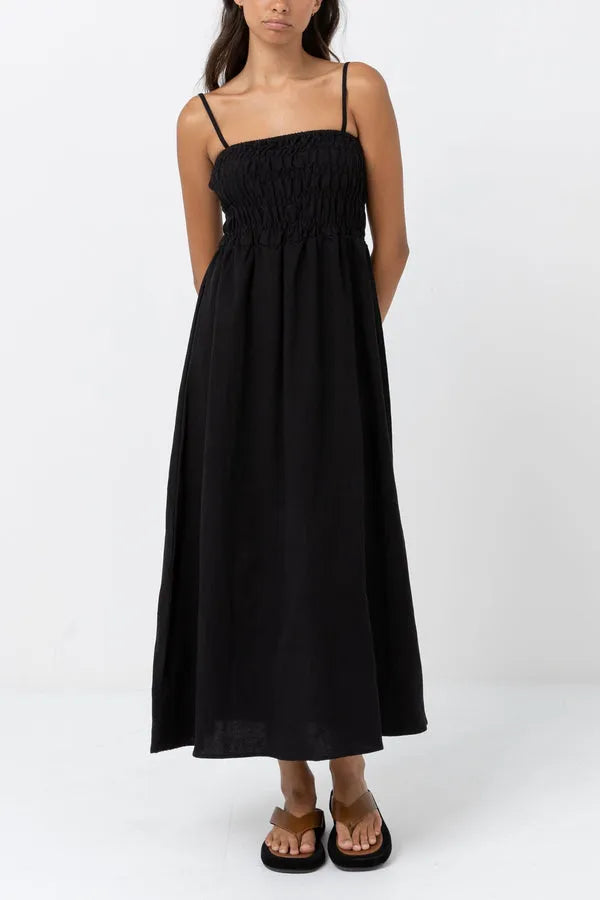 Rhythm Womens Dress Classic Shirred Midi Rhythm Womens Dress Classic Shirred Midi