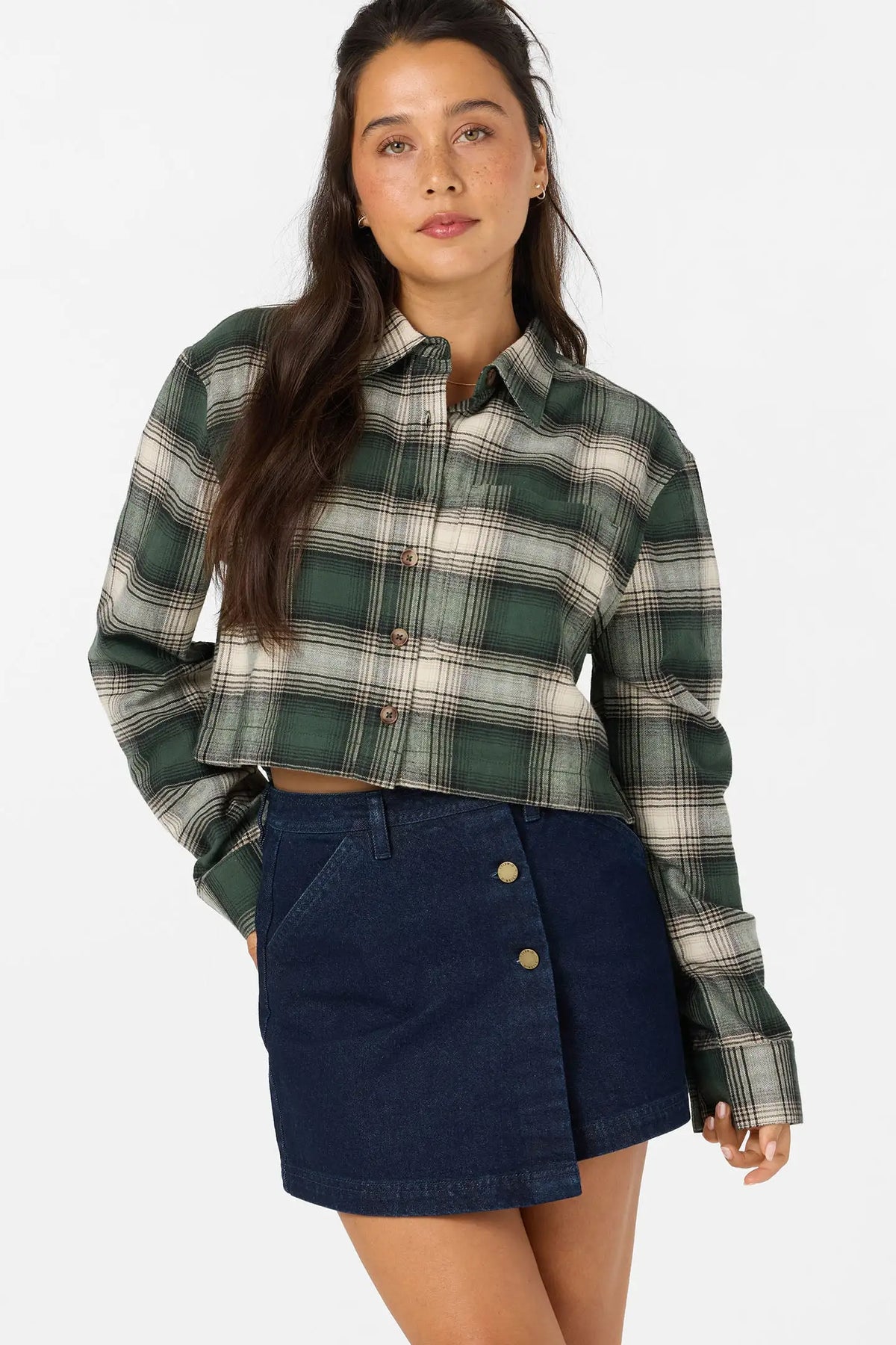 Oneill Womens Shirt Pippa Sleeve Crop Flannel