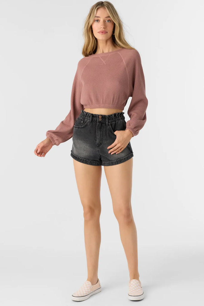 Oneill Womens Sweatshirt Tour Waffle Knit Slouchy Top