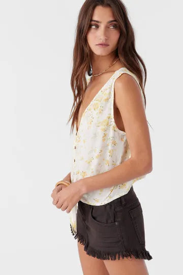 Oneill Womens Tank Top Jaden Tatianna Floral Tie Front