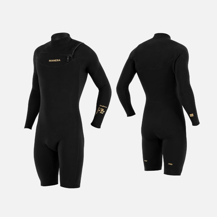 Manera Mens Wetsuits SEAFARER Shorty Hybrid Long Sleeve Chest Zip Springsuit