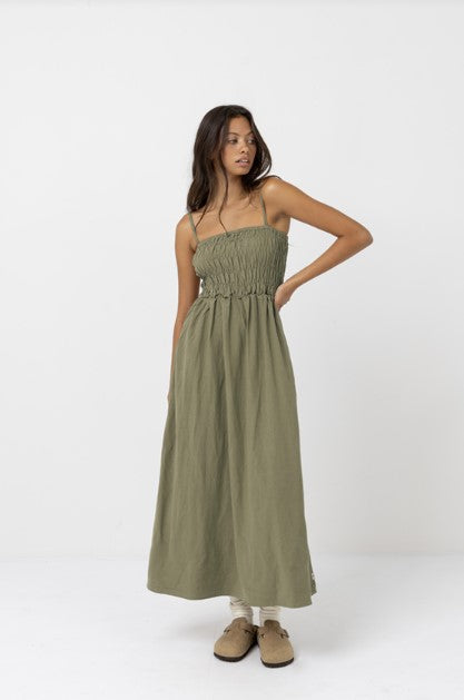 Rhythm Womens Dress Classic Shirred Midi