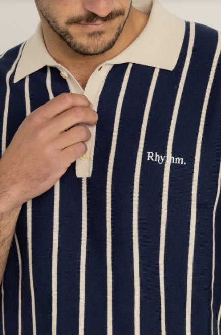 Rhythm Mens Classic Striped Knit Polo
