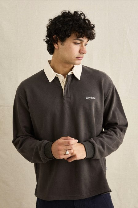 Rhythm Mens Shirt Koa Vintage Rugby Long Sleeve Polo