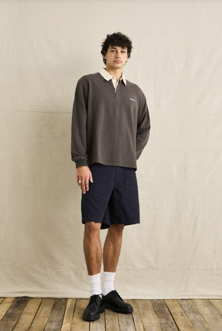 Rhythm Mens Shirt Koa Vintage Rugby Long Sleeve Polo