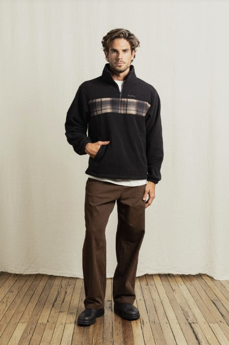 Rhythm Mens Sweatshirt Checkered Fleece Quarter Zip