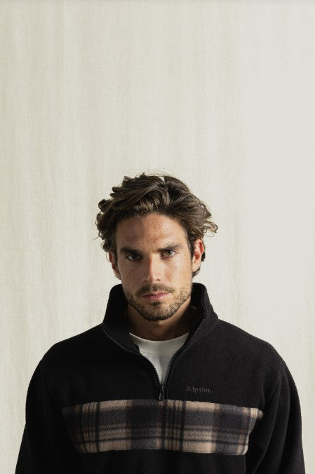 Rhythm Mens Sweatshirt Checkered Fleece Quarter Zip
