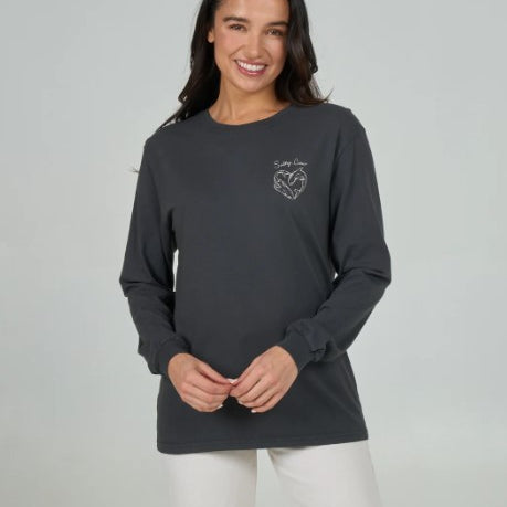Salty Crew Womens Shirt Heart Shark Long Sleeve Boyfriend Tee