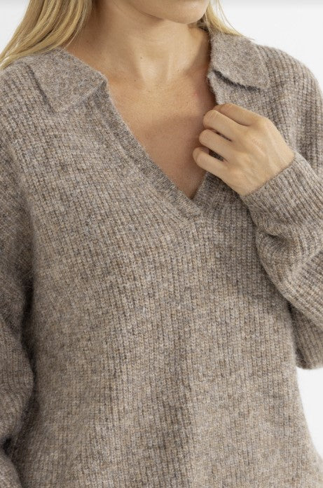 Rhythm Womens Sweater Quinn V-neck Collared Jumper