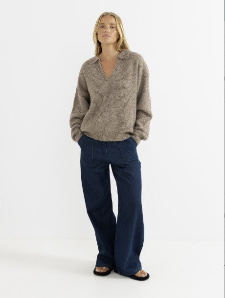 Rhythm Womens Sweater Quinn V-neck Collared Jumper