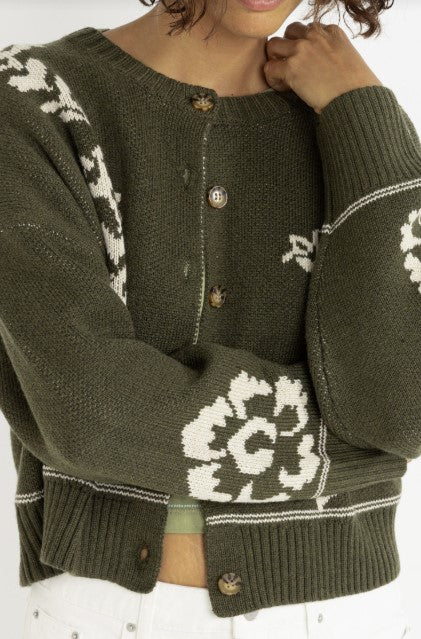 Rhythm Womens Sweater Antique Floral Crop Cardigan