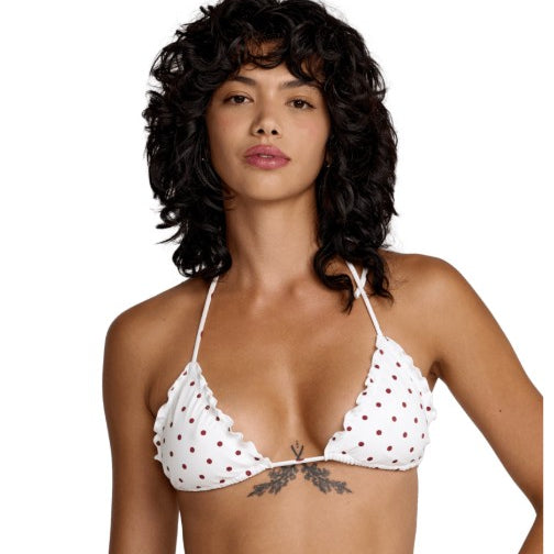 RVCA Womens Bikini Top Dot Ruffle Halter Tri