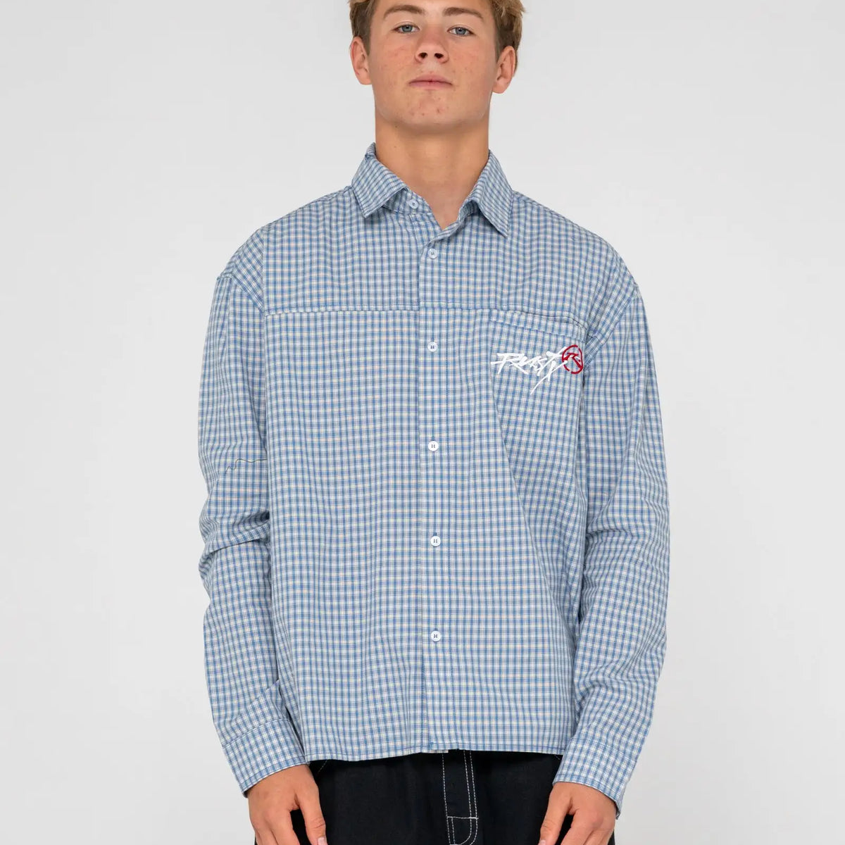 Rusty Mens Shirt Cooper Mini Check Long Sleeve Shirt