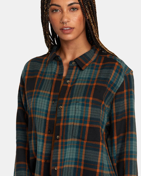 RVCA Womens Shirt Mable Flannel Long Sleeve