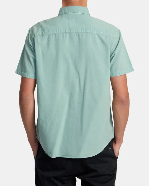 RVCA Men's Crushed Long Sleeve Woven Button-Up Shirt - Slim Fit, Pigment Dyed & Washed, Button Front