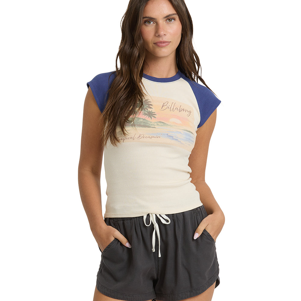 Billabong Womens Shirt Setting Sun Ss Knit Raglan Top