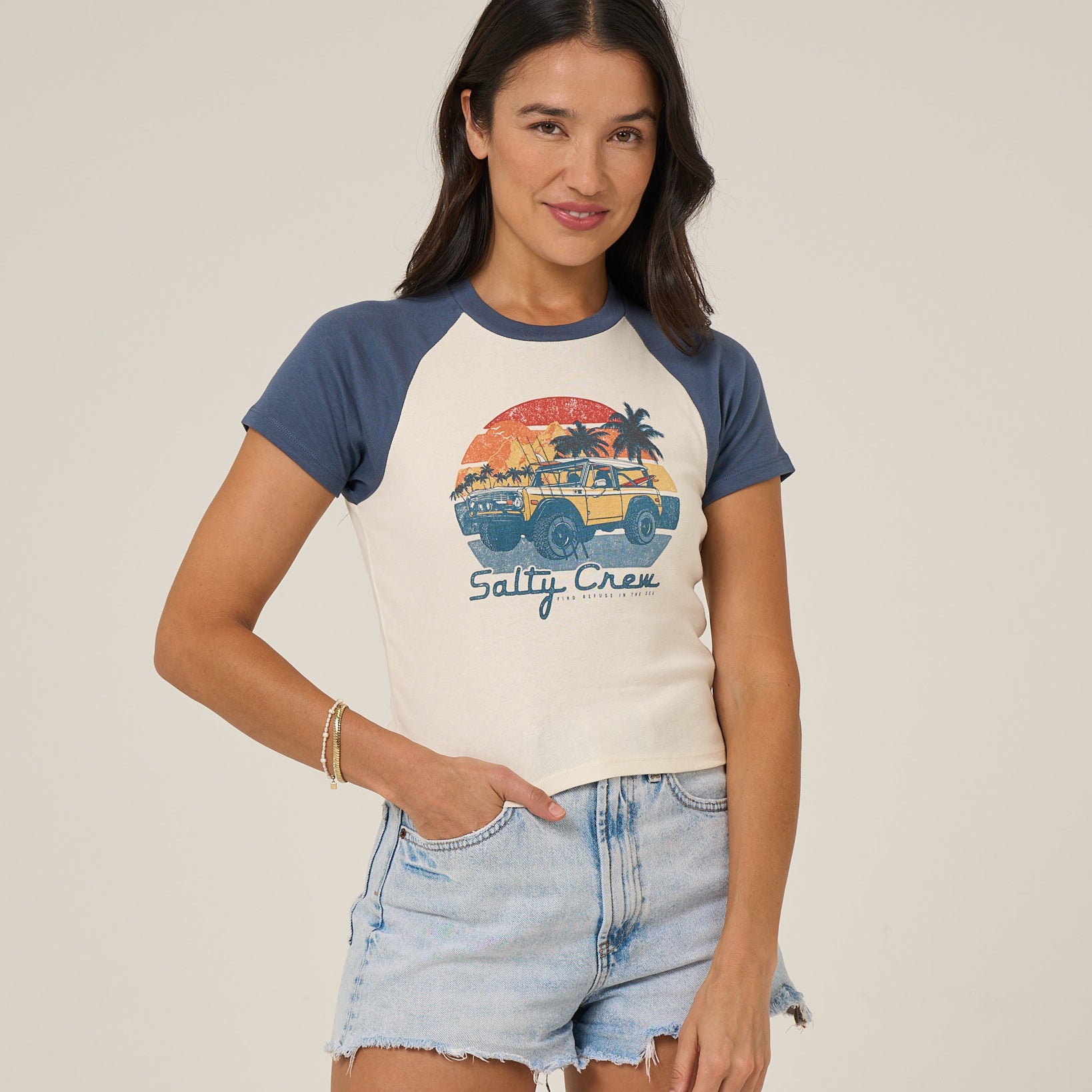 Salty Crew Womens Shirt Drive To The Sea Raglan