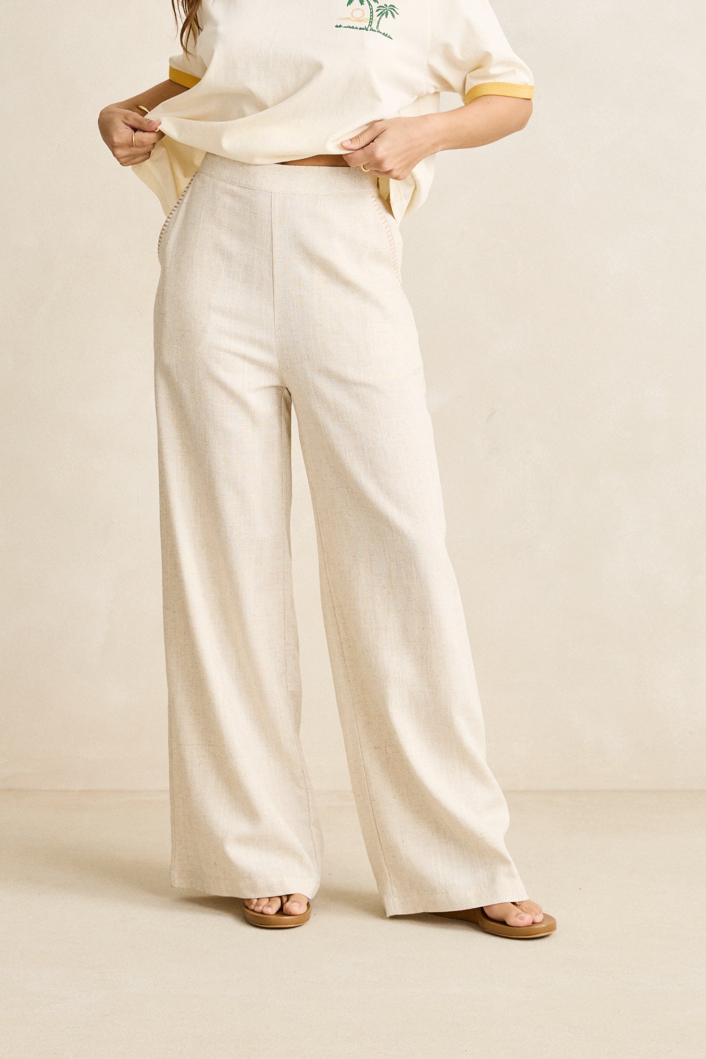 Rhythm Womens Pants Linen Whip Stitch Wide Leg