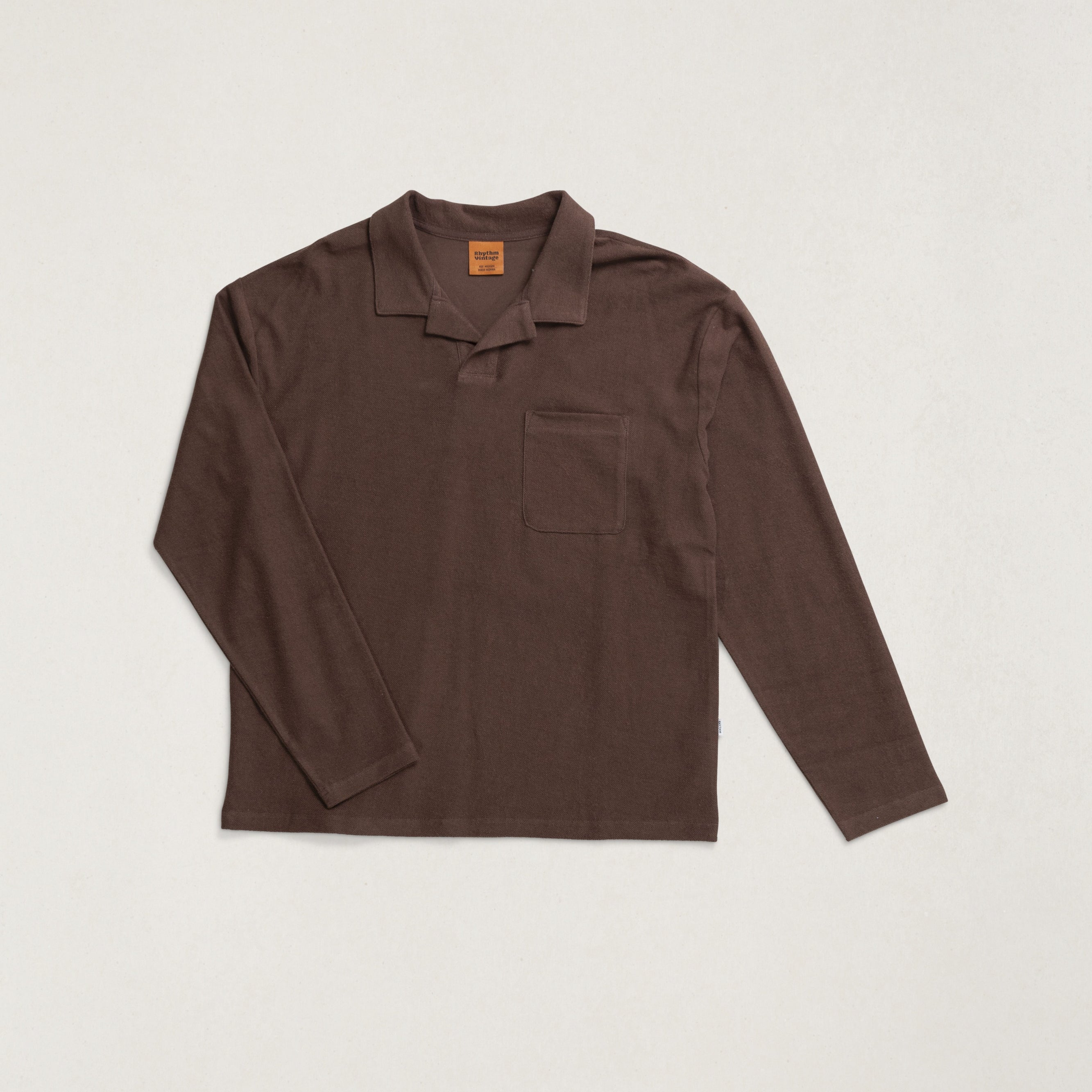 Rhythm Mens Shirt Vintage Terry Long Sleeve Polo