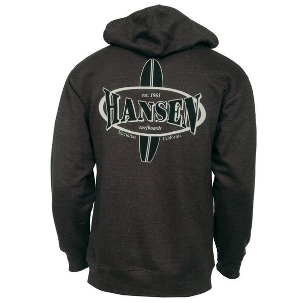 Hansen Mens Sweatshirt Hooded Surfboard Logo Dark Heather