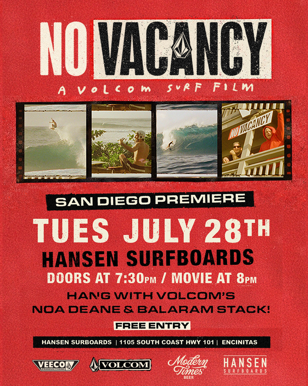 No Vacancy: Surf Film Premiere at Hansen's!