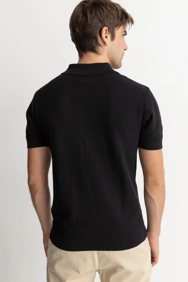 Tシャツ・カットソー NUUR SHORT SLEEVES MIX POLO (RT14024 RT1409 BLACK ECRU) Rhythm Mens Knit Textured Polo