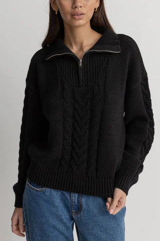 Rhythm Womens Sweater Cabelled Vintage Zip Knit