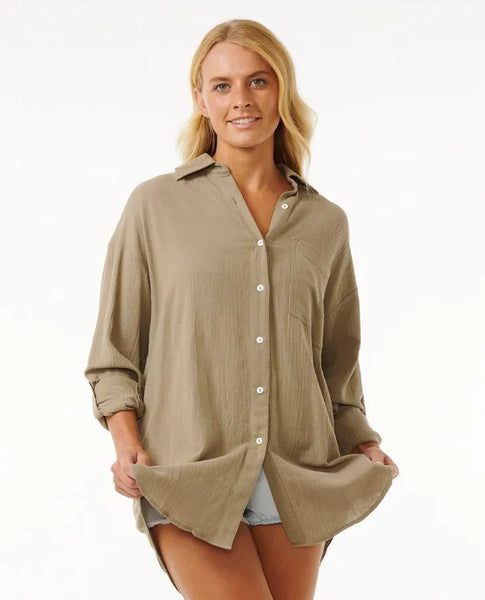 Rip Curl Womens Shirt Premium Linen Long Sleeve Button Through