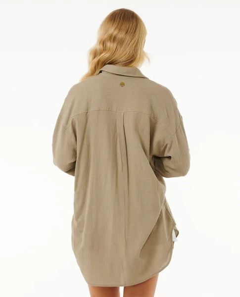 Rip Curl Womens Shirt Premium Linen Long Sleeve Button Through